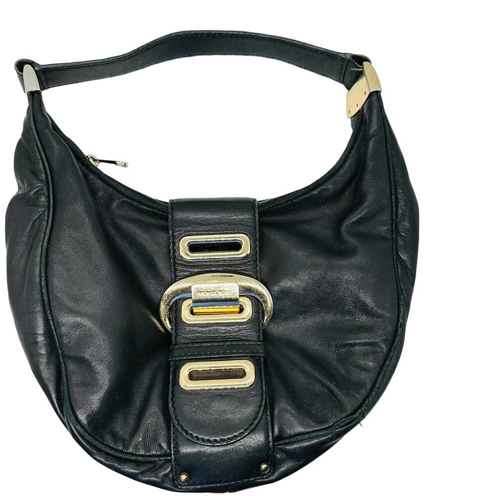Michael Kors Black Soft Leather Morgan Hobo Gold Hardware Top Zip Bag